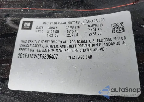 2015 Chevrolet Camaro 2Ss z USA, uszkodzony, nr VIN 2G1FJ1EW0F9206467